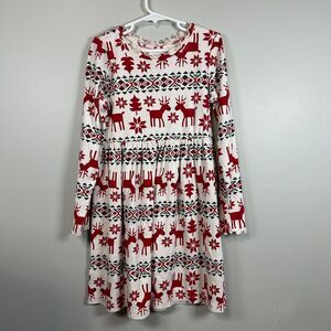 Hanna Andersson Girls 130cm 8 Long Sleeve Rib Dress Reindeer Holiday Christmas